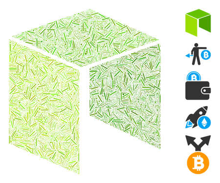 Hatch Mosaic based on neo currency icon. Mosaic vector neo currency is formed with random hatch items. Bonus icons are added.のイラスト素材