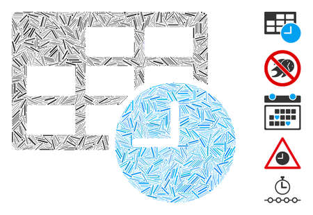 Line Mosaic based on date and time icon. Mosaic vector date and time is formed with randomized line items. Bonus icons are added.のイラスト素材