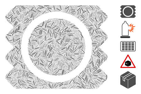 Hatch Mosaic based on condom package icon. Mosaic vector condom package is created with randomized hatch dots. Bonus icons are added.のイラスト素材