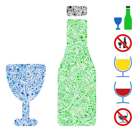 Dash Mosaic based on alcohol icon. Mosaic vector alcohol is formed with randomized dash elements. Bonus icons are added.のイラスト素材