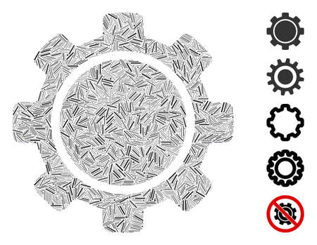 Dash Mosaic based on gear icon. Mosaic vector gear is designed with randomized dash dots. Bonus icons are added.のイラスト素材