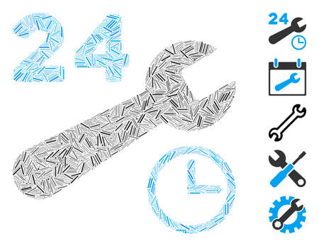 Line Mosaic based on service hours icon. Mosaic vector service hours is composed with random line elements. Bonus icons are added.のイラスト素材