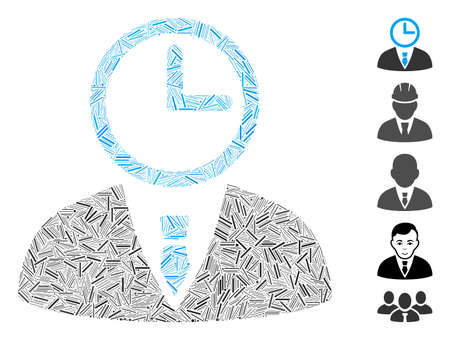 Dash Mosaic based on time manager icon. Mosaic vector time manager is created with randomized dash spots. Bonus icons are added.のイラスト素材