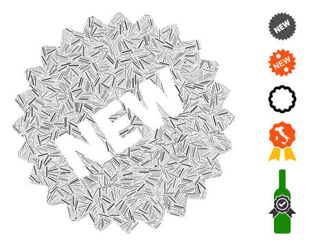 Line Mosaic based on new sticker icon. Mosaic vector new sticker is formed with scattered line spots. Bonus icons are added.のイラスト素材