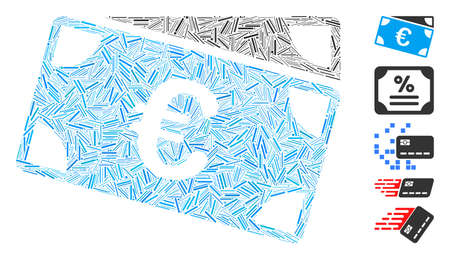 Dash Mosaic based on Euro banknotes icon. Mosaic vector Euro banknotes is created with random line elements. Bonus icons are added.のイラスト素材