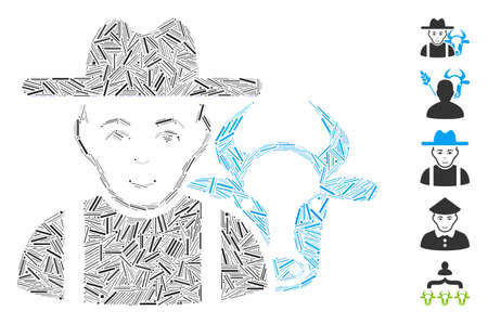 Dash Collage based on cattle farmer icon. Mosaic vector cattle farmer is designed with randomized dash elements. Bonus icons are added.のイラスト素材