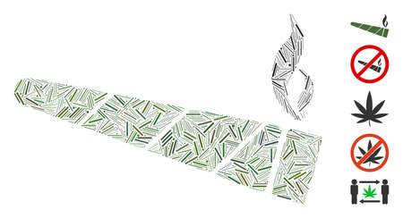 Hatch Mosaic based on cannabis cigarette icon. Mosaic vector cannabis cigarette is created with scattered line spots. Bonus icons are added.のイラスト素材