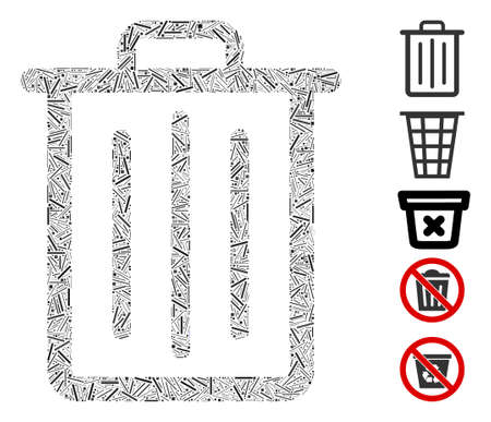 Dash Collage based on trash can icon. Mosaic vector trash can is created with randomized dash items. Bonus icons are added.のイラスト素材