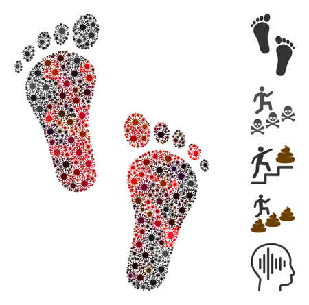 Coronavirus mosaic human steps icon. Mosaic vector is designed with human steps icon and with scattered sars objects. Red and black coronavirus items are used.のイラスト素材