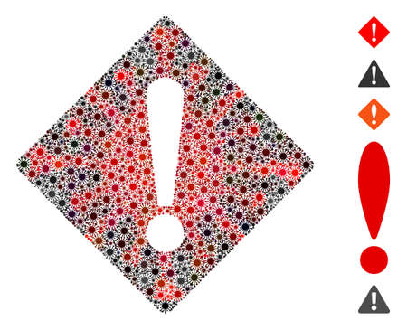 Coronavirus mosaic error icon. Mosaic vector is composed from error icon and with random epidemic items. Red and black coronavirus items are used.のイラスト素材