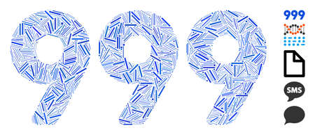 Line Mosaic based on 999 digits text icon. Mosaic vector 999 digits text is formed with random line...