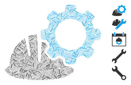 Line Mosaic based on helmet and gear icon. Mosaic vector helmet and gear is created with scattered line elements. Bonus icons are added.のイラスト素材