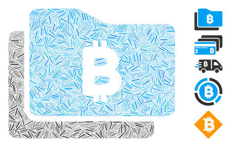 Line Mosaic based on Bitcoin purse icon. Mosaic vector Bitcoin purse is formed with random line spots. Bonus icons are added.のイラスト素材