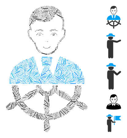 Hatch Mosaic based on captain icon. Mosaic vector captain is designed with scattered line dots. Bonus icons are added.のイラスト素材