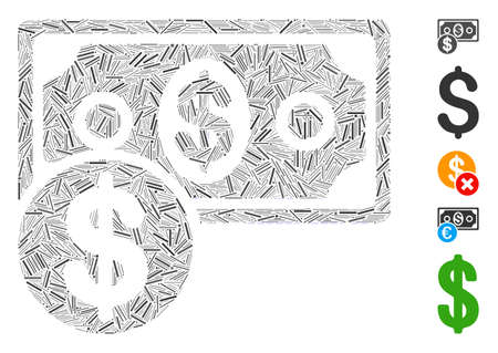 Dash Mosaic based on cash icon. Mosaic vector cash is formed with randomized dash spots. Bonus icons are added.のイラスト素材