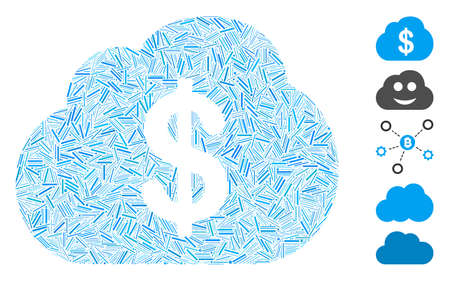 Hatch Mosaic based on financial cloud icon. Mosaic vector financial cloud is created with scattered hatch spots. Bonus icons are added.のイラスト素材