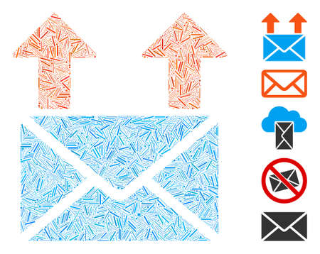 Line Mosaic based on send mail icon. Mosaic vector send mail is designed with random line elements. Bonus icons are added.のイラスト素材