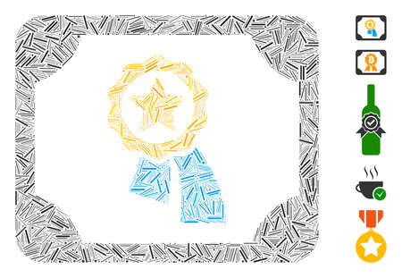 Dash Mosaic based on valid diploma icon. Mosaic vector valid diploma is created with random hatch spots. Bonus icons are added.のイラスト素材