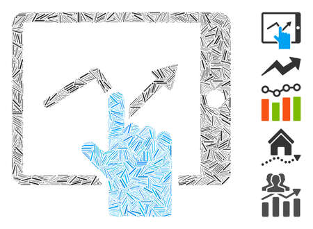 Dash Mosaic based on tap trend on PDA icon. Mosaic vector tap trend on PDA is formed with scattered line items. Bonus icons are added.のイラスト素材