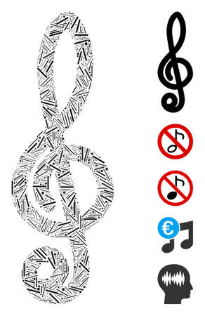 Line Mosaic based on musical notation icon. Mosaic vector musical notation is created with scattered dash elements. Bonus icons are added.のイラスト素材
