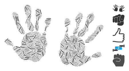 Dash Collage based on hand prints icon. Mosaic vector hand prints is formed with scattered dash elements. Bonus icons are added.のイラスト素材