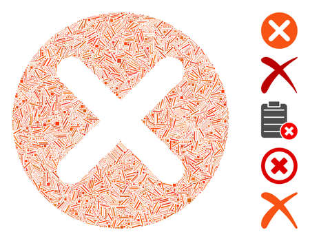 Line Mosaic based on cancel icon. Mosaic vector cancel is created with randomized line items. Bonus icons are added.のイラスト素材
