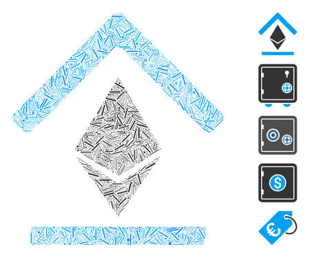 Line Mosaic based on Ethereum bank roof icon. Mosaic vector Ethereum bank roof is composed with randomized line spots. Bonus icons are added.のイラスト素材