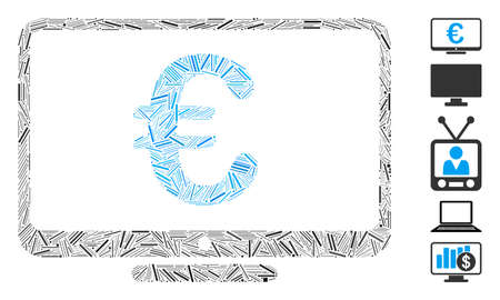 Dash Mosaic based on Euro monitor icon. Mosaic vector Euro monitor is designed with scattered dash items. Bonus icons are added.のイラスト素材