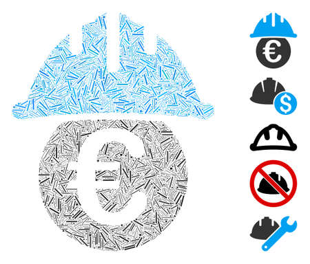 Hatch Mosaic based on Euro under safety helmet icon. Mosaic vector Euro under safety helmet is created with random hatch items. Bonus icons are added.のイラスト素材