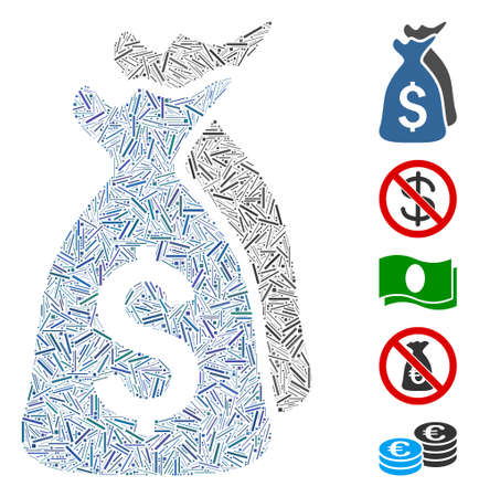Hatch Mosaic based on money bags icon. Mosaic vector money bags is designed with random hatch spots. Bonus icons are added.のイラスト素材