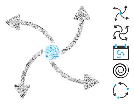 Line Mosaic based on out swirl direction icon. Mosaic vector out swirl direction is created with randomized dash spots. Bonus icons are added.のイラスト素材