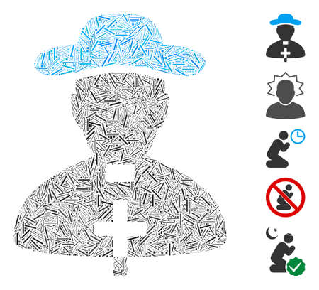 Line Mosaic based on priest icon. Mosaic vector priest is formed with random line dots. Bonus icons are added.のイラスト素材