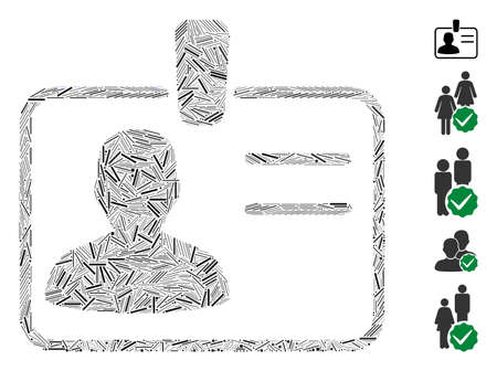 Line Mosaic based on user badge icon. Mosaic vector user badge is composed with randomized line dots. Bonus icons are added.のイラスト素材