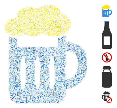 Line Mosaic based on beer glass icon. Mosaic vector beer glass is composed with random line elements. Bonus icons are added.のイラスト素材