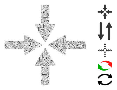 Hatch Mosaic based on collide arrows icon. Mosaic vector collide arrows is formed with scattered hatch spots. Bonus icons are added.のイラスト素材
