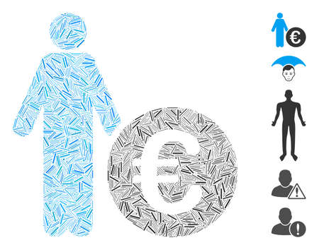 Hatch Mosaic based on Euro investor icon. Mosaic vector Euro investor is composed with random line dots. Bonus icons are added.のイラスト素材