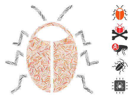 Line Mosaic based on bug icon. Mosaic vector bug is composed with scattered line elements. Bonus icons are added.のイラスト素材