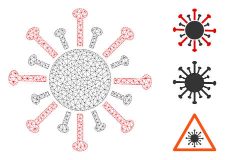 Mesh coronavirus polygonal icon vector illustration. Model is created from coronavirus flat icon. Triangle mesh forms abstract coronavirus flat model.のイラスト素材