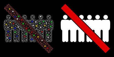 Bright mesh forbidden people line with glare effect. Abstract illuminated model of forbidden people line icon. White wire frame polygonal mesh forbidden people line and base icon.のイラスト素材