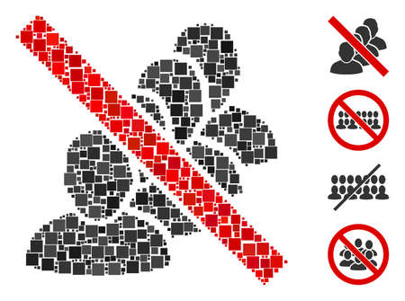 Collage Forbidden people queue icon designed from square items in different sizes and color hues. Vector square items are organized into abstract mosaic forbidden people queue icon.のイラスト素材