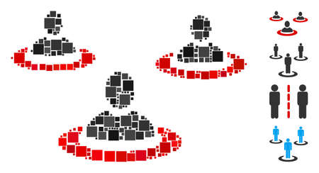 Mosaic Men isolation icon united from square items in variable sizes and color hues. Vector square items are united into abstract mosaic men isolation icon. Bonus pictograms is placed.のイラスト素材