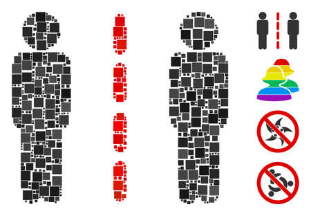 Collage Social isolation icon organized from square items in variable sizes and color hues. Vector square items are grouped into abstract collage social isolation icon. Bonus pictograms is added.のイラスト素材