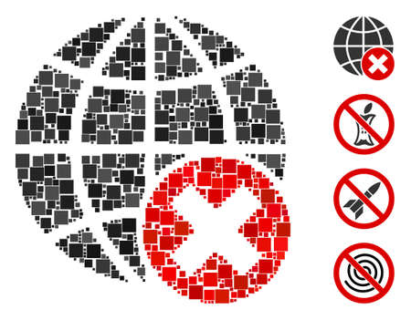 Mosaic Stop globalization icon organized from square elements in random sizes and color hues. Vector square elements are organized into abstract mosaic stop globalization icon.のイラスト素材