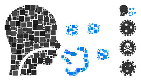 Mosaic Patient viruses icon composed of square items in various sizes and color hues. Vector square items are combined into abstract mosaic patient viruses icon. Bonus icons are added.のイラスト素材