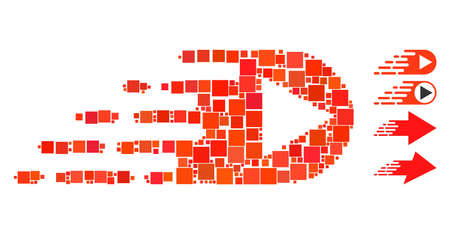 Collage Express right direction icon composed of square items in variable sizes and color hues. Vector square items are composed into abstract collage express right direction icon.のイラスト素材