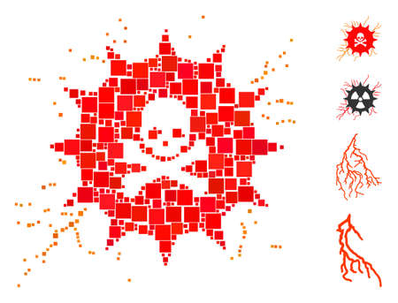 Mosaic Toxic power icon organized from square items in random sizes and color hues. Vector square items are organized into abstract mosaic toxic power icon. Bonus pictograms are added.のイラスト素材