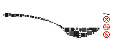 Mosaic Empty spoon icon united from square elements in variable sizes and color hues. Vector square items are united into abstract mosaic empty spoon icon. Bonus icons are placed.のイラスト素材