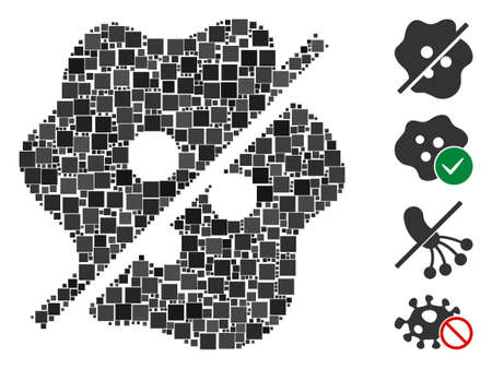 Collage Not infected icon organized from square elements in variable sizes and color hues. Vector square elements are arranged into abstract composition not infected icon. Bonus pictograms are placed.のイラスト素材