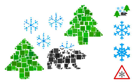 Mosaic Frost Siberia icon designed from square items in different sizes and color hues. Vector square items are united into abstract mosaic frost Siberia icon. Bonus icons are placed.のイラスト素材