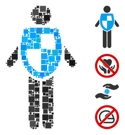 Mosaic Life insurance icon united from square elements in random sizes and color hues. Vector square elements are united into abstract mosaic life insurance icon. Bonus icons are placed.のイラスト素材